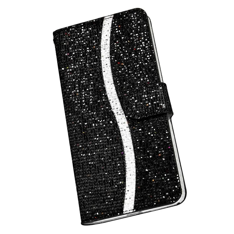 Funda para Samsung Galaxy S23 FE de piel sintética con ranuras para tarjetas y cubierta de teléfono con brillo - Negro