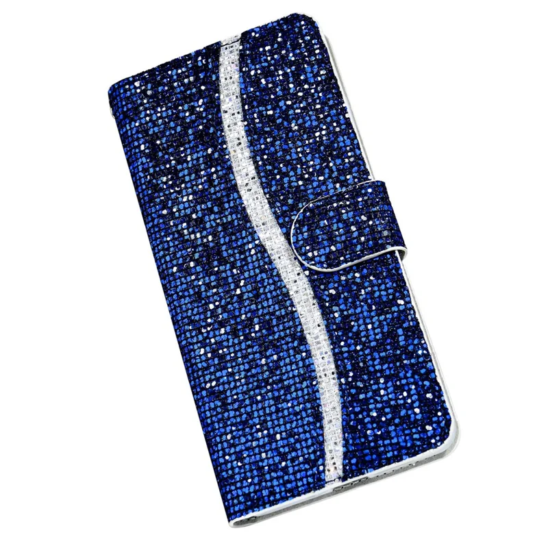 For Samsung Galaxy S23 FE Case PU Leather Wallet Card Slots Glitter Phone Cover - Blue