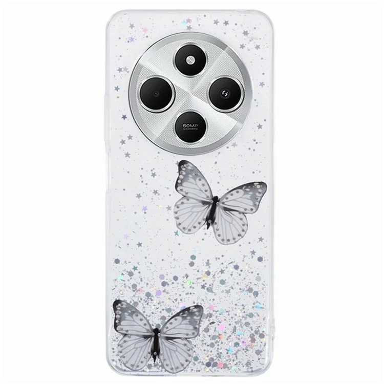 WANLONFENG AW-Serie TPU-Hülle für Xiaomi Poco C75 4G / Redmi 14R 5G / 14C 4G PVC-Schmetterling-Epoxid mit Bildschirmfolie - Weiß