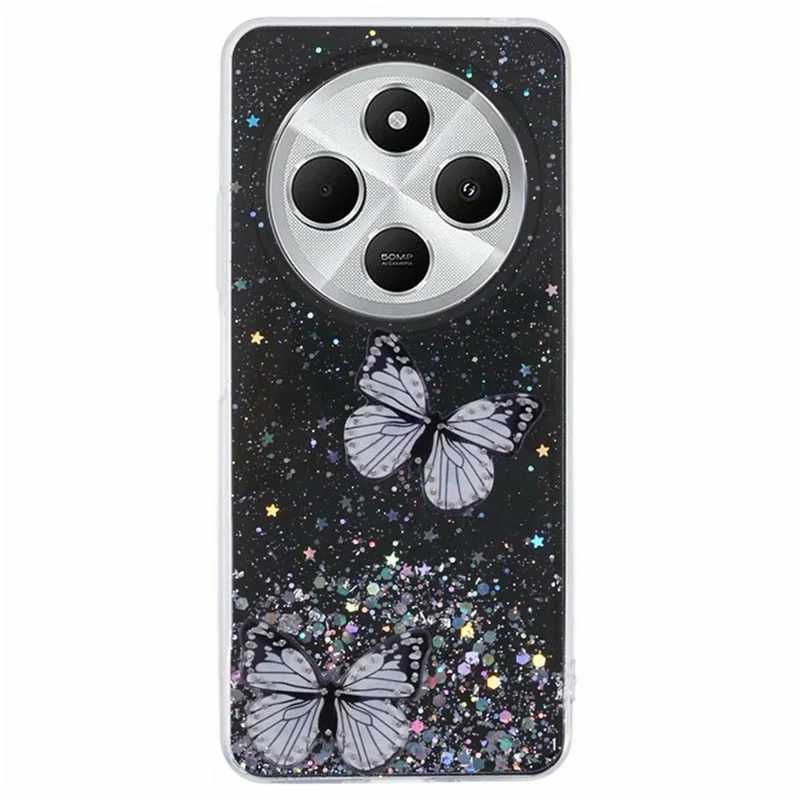 WANLONFENG AW-Serie TPU-Hülle für Xiaomi Poco C75 4G / Redmi 14R 5G / 14C 4G PVC-Schmetterling-Epoxid mit Displayfolie - Schwarz