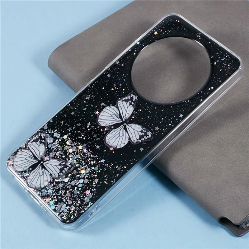 WANLONFENG AW-Serie TPU-Hülle für Xiaomi Poco C75 4G / Redmi 14R 5G / 14C 4G PVC-Schmetterling-Epoxid mit Displayfolie - Schwarz
