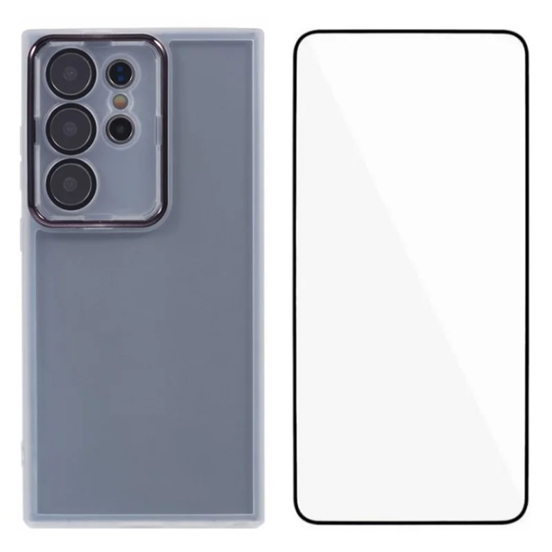 WANLONFENG DKSM Series for Samsung Galaxy S25 Ultra TPU Case Electroplated Frame with Tempered Glass -  Transparent White