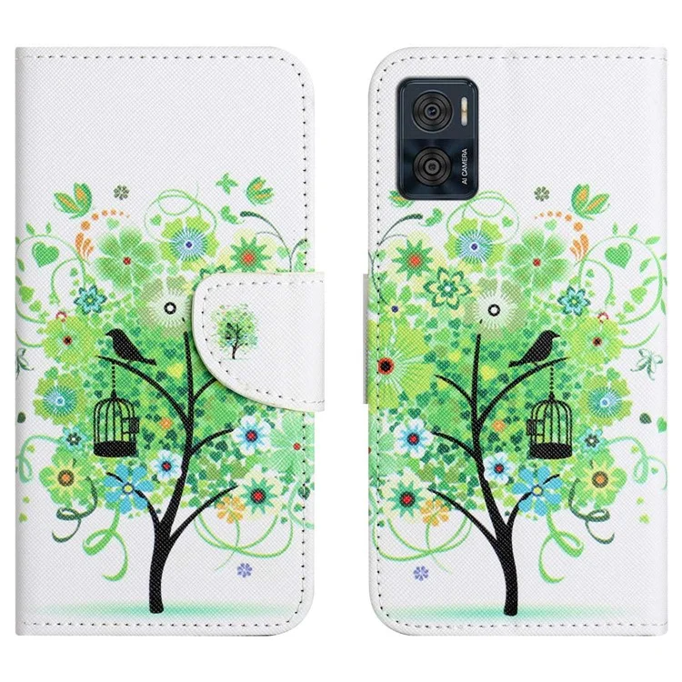 Per Motorola Moto E22i 4G / Moto E22 4G Custodia Portafoglio per Telefono con Motivo a Texture a Croce Stampa PU Pelle Custodia Flip Protettiva con Supporto - Verde Albero