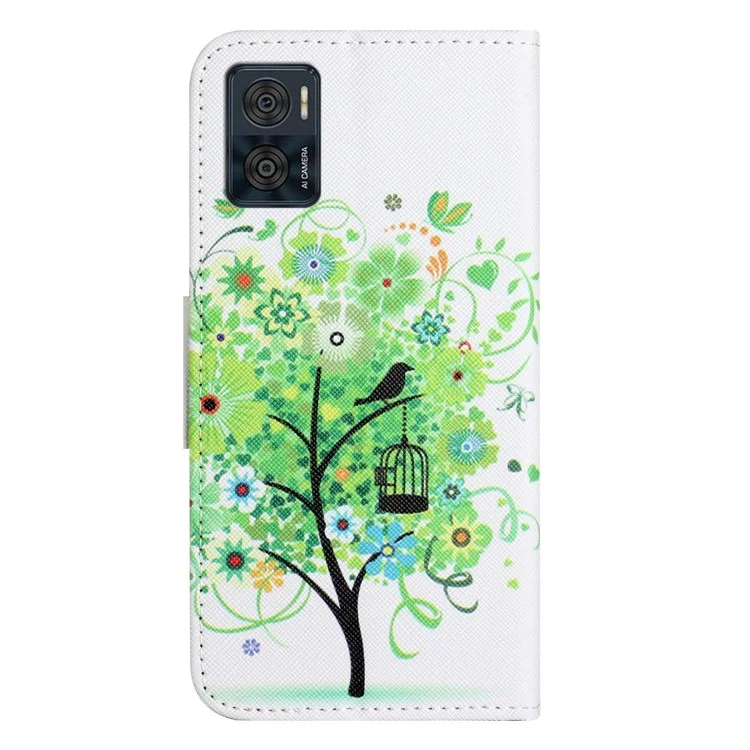 Per Motorola Moto E22i 4G / Moto E22 4G Custodia Portafoglio per Telefono con Motivo a Texture a Croce Stampa PU Pelle Custodia Flip Protettiva con Supporto - Verde Albero