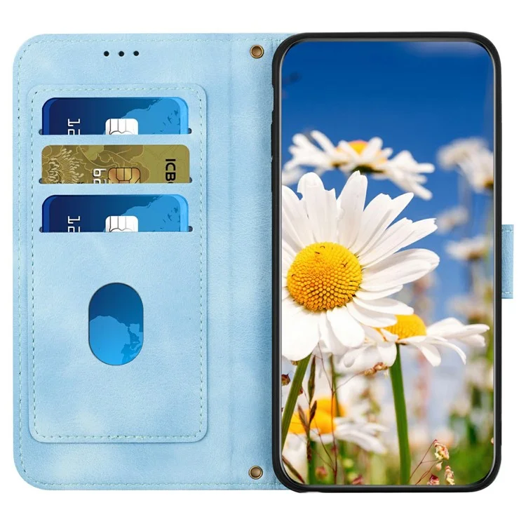 Étui pour Xiaomi 15 en cuir PU avec motif floral et fentes pour cartes - Bleu bébé