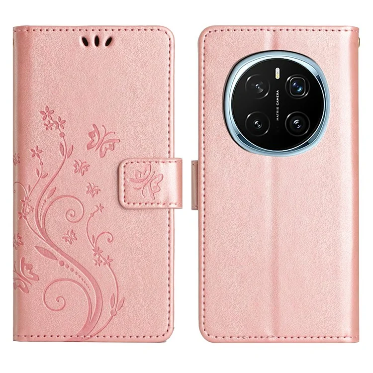 Funda para Honor Magic7 Pro 5G de piel sintética con tapa y correa - Oro rosa