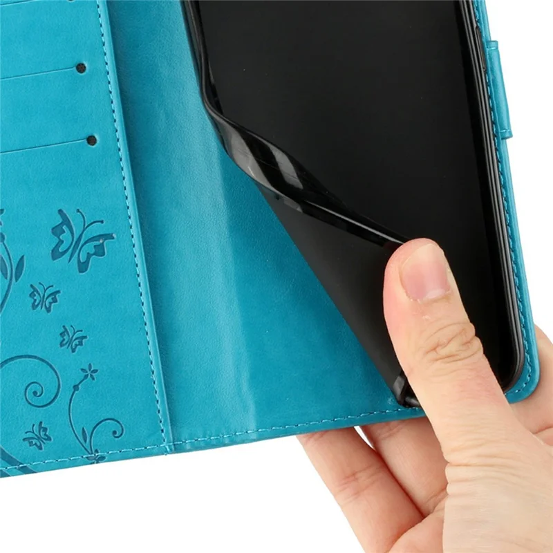 For Sony Xperia 5 VI Leather Wallet Case Butterfly Flower Imprinted Phone Cover with Strap - Blue