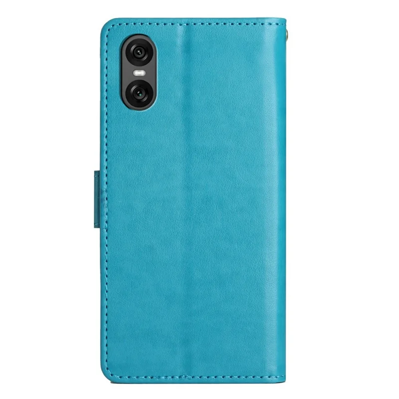 For Sony Xperia 5 VI Leather Wallet Case Butterfly Flower Imprinted Phone Cover with Strap - Blue