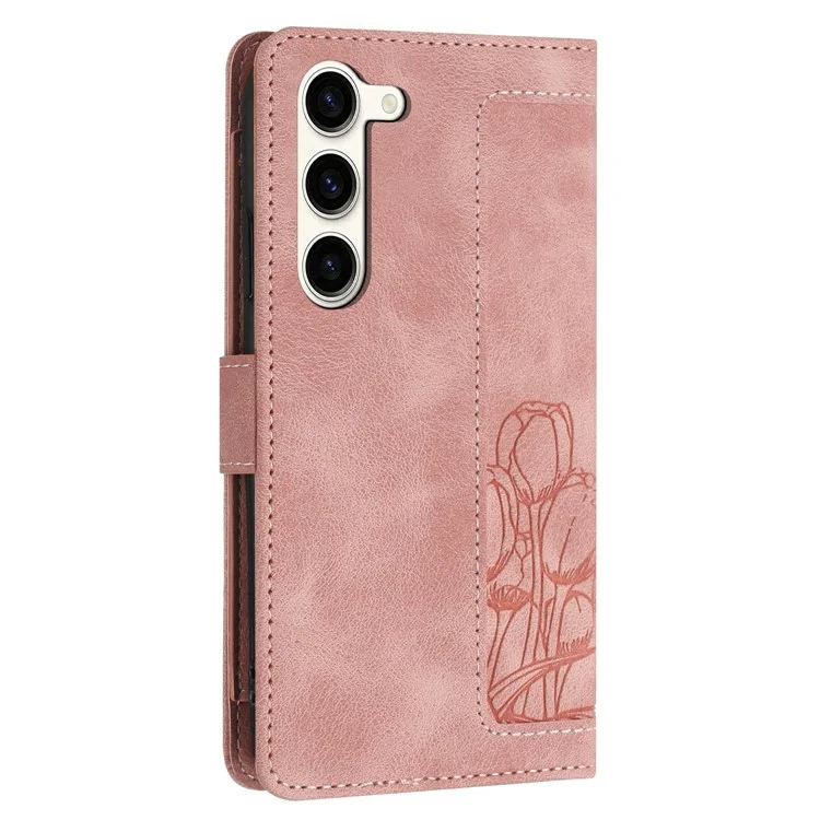 Étui pour Samsung Galaxy S23 en cuir tulipe avec 5 emplacements pour cartes - Rose