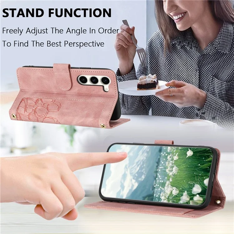 Étui pour Samsung Galaxy S23 en cuir tulipe avec 5 emplacements pour cartes - Rose