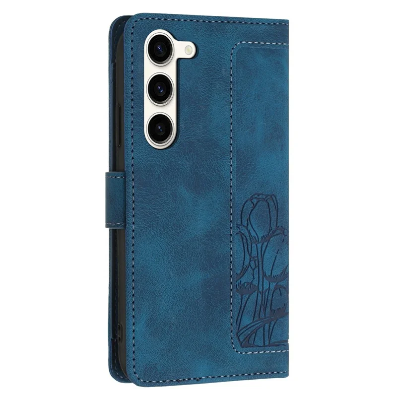 For Samsung Galaxy S23+ Case Tulip Leather Phone Cover with 5 Card Slots Wallet - Blue