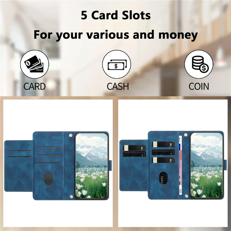 For Samsung Galaxy S23+ Case Tulip Leather Phone Cover with 5 Card Slots Wallet - Blue