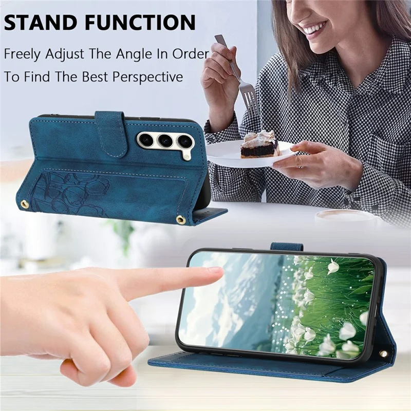 For Samsung Galaxy S23+ Case Tulip Leather Phone Cover with 5 Card Slots Wallet - Blue
