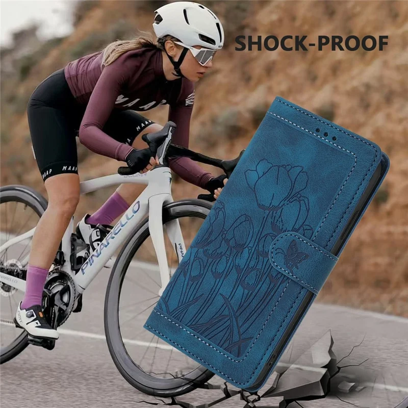 For Samsung Galaxy S23+ Case Tulip Leather Phone Cover with 5 Card Slots Wallet - Blue