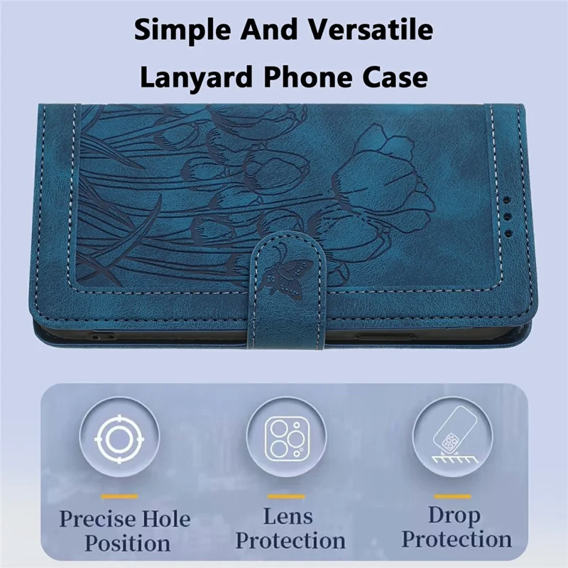 For Samsung Galaxy S23+ Case Tulip Leather Phone Cover with 5 Card Slots Wallet - Blue