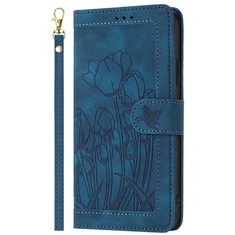 For Samsung Galaxy S23+ Case Tulip Leather Phone Cover with 5 Card Slots Wallet - Blue