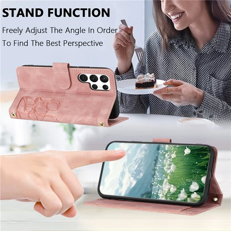 Capa para Samsung Galaxy S23 Ultra Tulipa de couro com 5 slots para cartões e carteira - Rosa