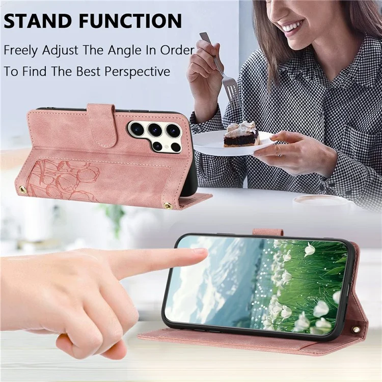 For Samsung Galaxy S24 Ultra Case Tulip Leather Phone Cover with 5 Card Slots Wallet - Pink