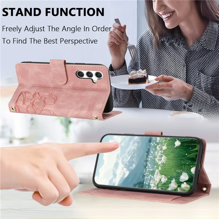Funda para Samsung Galaxy S25+ Tulip de cuero con 5 ranuras para tarjetas y cartera - Rosa