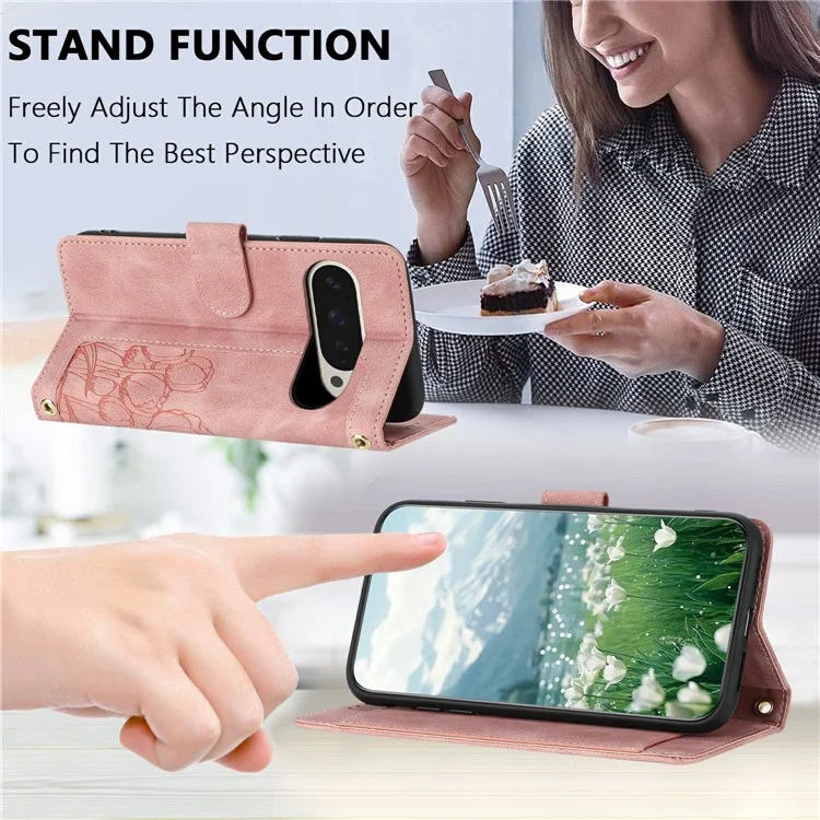Capa para Google Pixel 9 Pro XL Tulipa Couro Capa de telefone com 5 compartimentos para cartão Carteira - Rosa