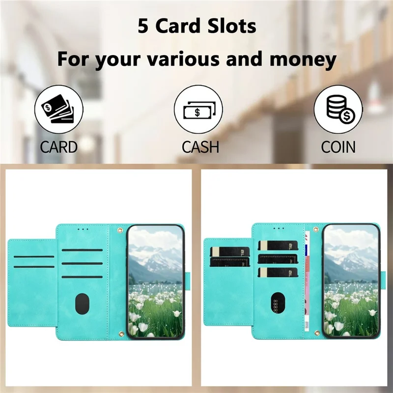 For Google Pixel 9 Pro XL Case Tulip Leather Phone Cover with 5 Card Slots Wallet - Green
