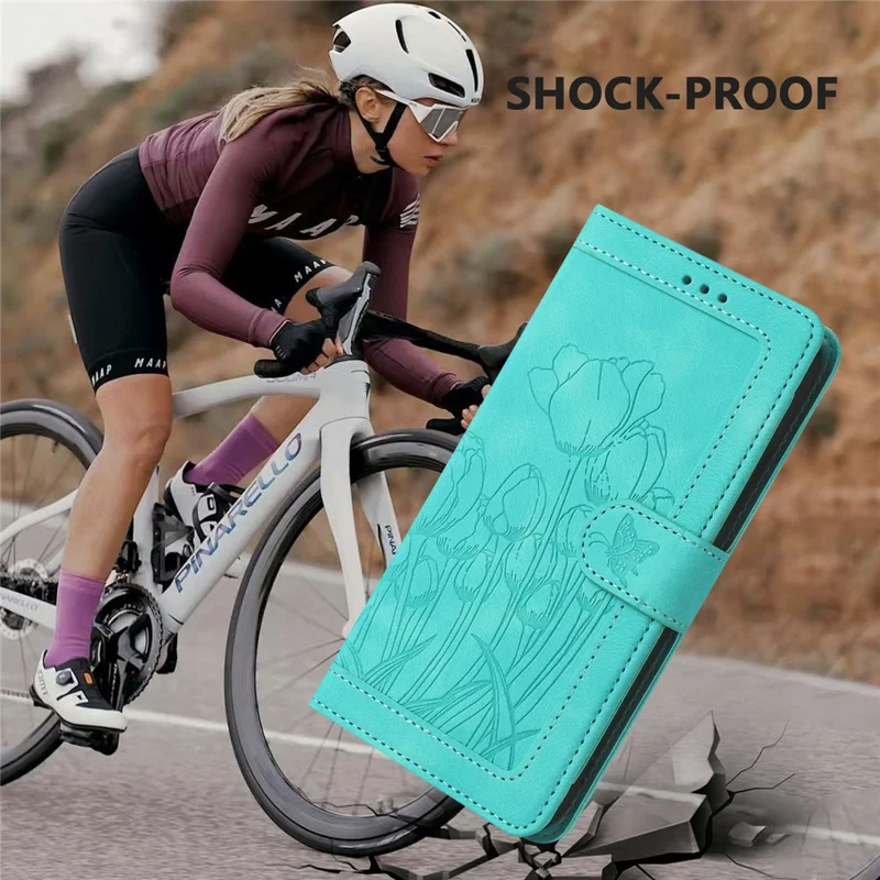 For Google Pixel 9 Pro XL Case Tulip Leather Phone Cover with 5 Card Slots Wallet - Green