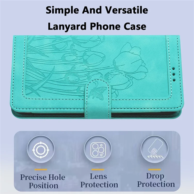 For Google Pixel 9 Pro XL Case Tulip Leather Phone Cover with 5 Card Slots Wallet - Green