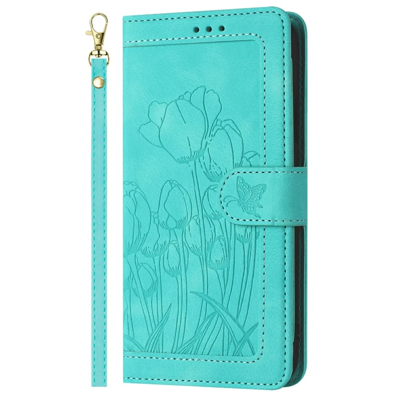 For Google Pixel 9 Pro XL Case Tulip Leather Phone Cover with 5 Card Slots Wallet - Green
