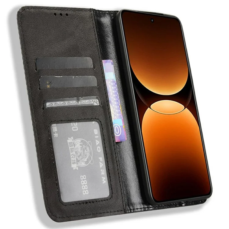 Für Realme GT 7 Pro 5G Lederhülle Geldbörse Ständer Retro Textur Handyhülle - Schwarz