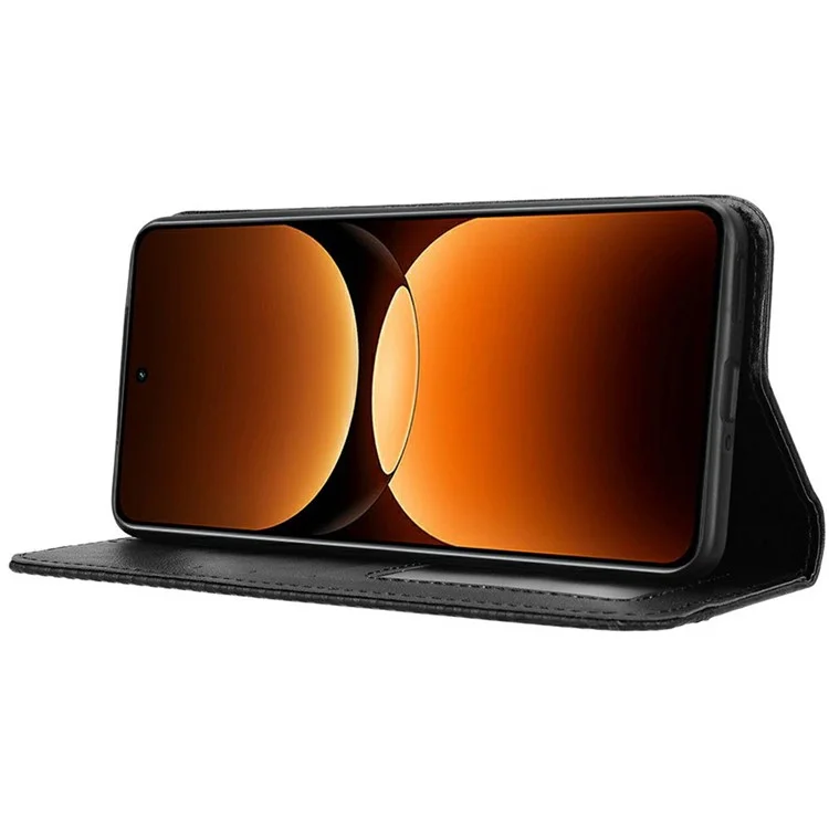 Für Realme GT 7 Pro 5G Lederhülle Geldbörse Ständer Retro Textur Handyhülle - Schwarz