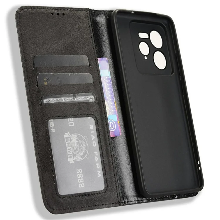 Für Realme GT 7 Pro 5G Lederhülle Geldbörse Ständer Retro Textur Handyhülle - Schwarz