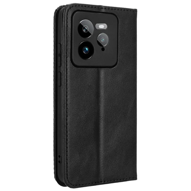 Für Realme GT 7 Pro 5G Lederhülle Geldbörse Ständer Retro Textur Handyhülle - Schwarz