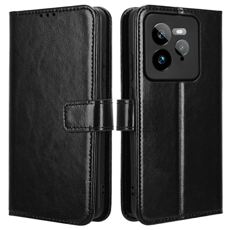Funda para Realme GT 7 Pro 5G, textura de caballo loco, cuero PU, tapa de cartera para teléfono - Negro