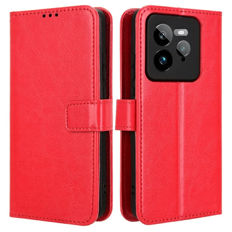 For Realme GT 7 Pro 5G Case Crazy Horse Texture PU Leather Phone Wallet Cover - Red