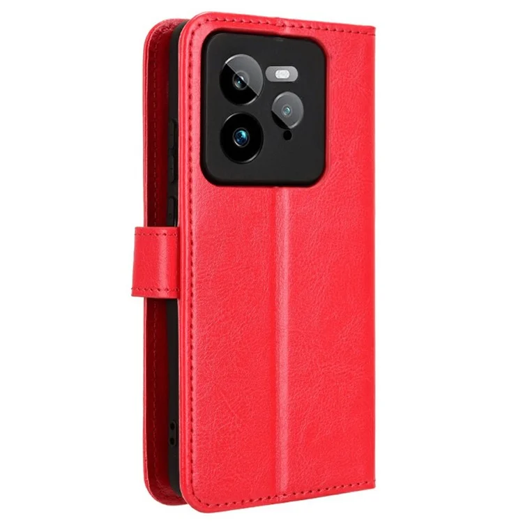 For Realme GT 7 Pro 5G Case Crazy Horse Texture PU Leather Phone Wallet Cover - Red