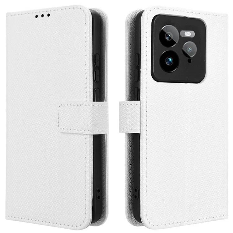 Для Realme GT 7 Pro 5G чехол из искусственной кожи с текстурой алмаза, чехол-бумажник - белый