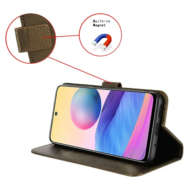 For Realme GT 7 Pro 5G Case PU Leather Diamond Texture Wallet Phone Cover - Brown