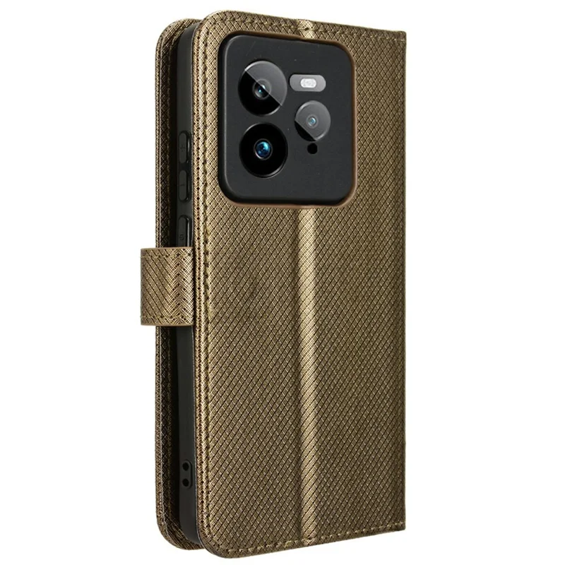 For Realme GT 7 Pro 5G Case PU Leather Diamond Texture Wallet Phone Cover - Brown