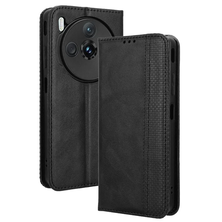 Für ZTE nubia Z60S Pro 5G Lederetui Geldbörse Ständer Retro Textur Handyhülle - Schwarz