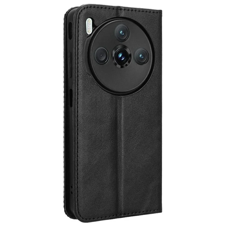 Für ZTE nubia Z60S Pro 5G Lederetui Geldbörse Ständer Retro Textur Handyhülle - Schwarz