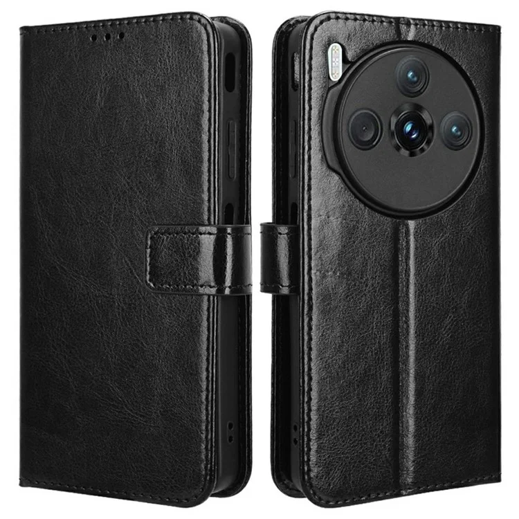 Funda para ZTE nubia Z60S Pro 5G con textura de caballo loco de piel de PU, tapa de billetera para teléfono - Negro