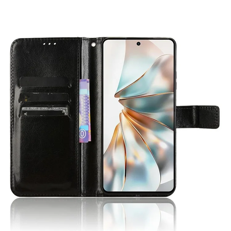 Funda para ZTE nubia Z60S Pro 5G con textura de caballo loco de piel de PU, tapa de billetera para teléfono - Negro