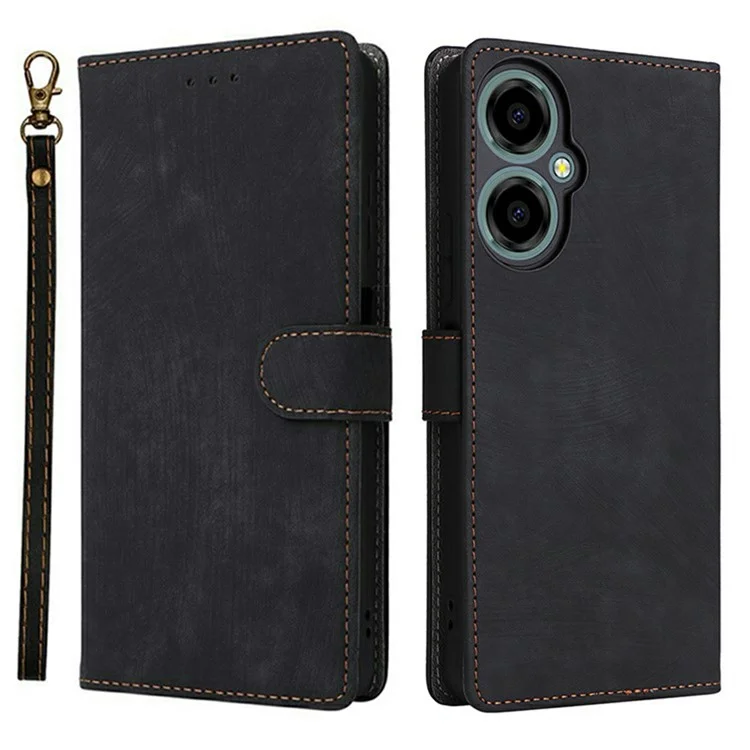 For BLU G64 Wallet Case RFID Blocking PU Leather Cover Stand View - Black