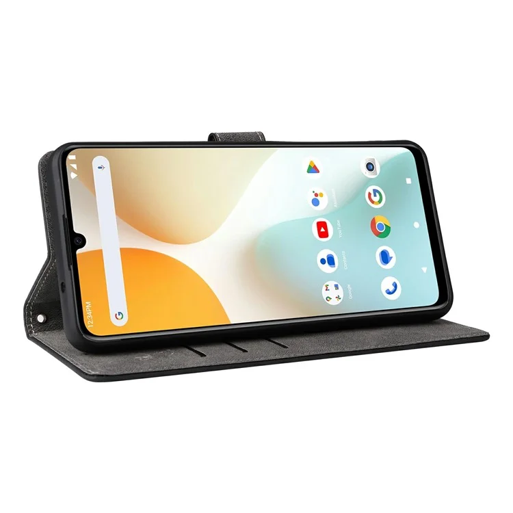 For BLU G64 Wallet Case RFID Blocking PU Leather Cover Stand View - Black