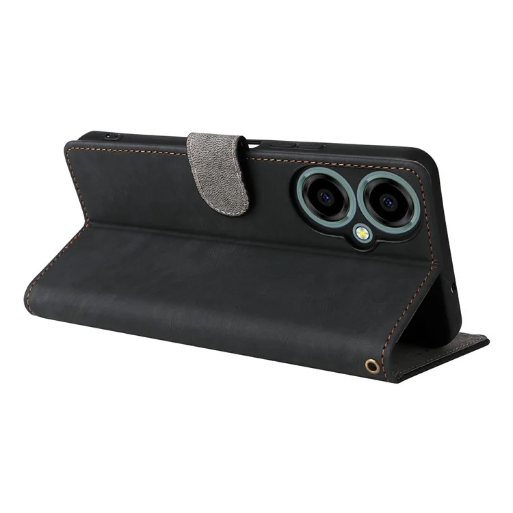 For BLU G64 Wallet Case RFID Blocking PU Leather Cover Stand View - Black