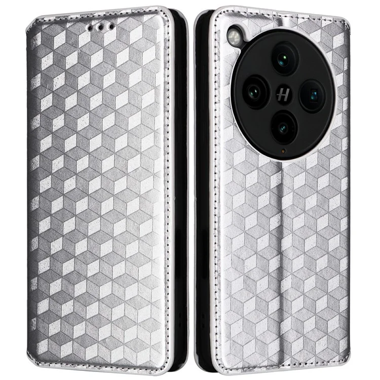 Für Oppo Find X8 Pro 5G Wallet Case Rhombus geprägte Leder Handyhülle - Silber