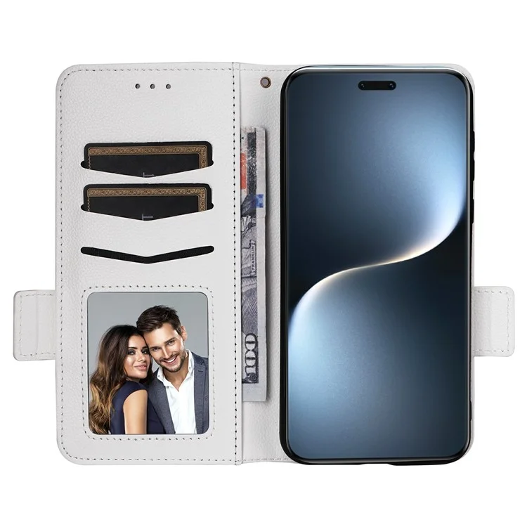 Funda para Honor Magic7 Pro 5G con textura de litchi, de piel PU y tapa con cartera - Blanco