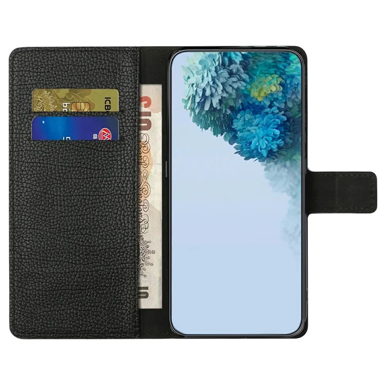 Capa de couro sintético com textura de litchi para Samsung Galaxy A26 5G, na cor preta.