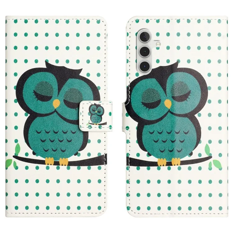 Capa para Samsung Galaxy A26 5G Impressão de padrão em couro sintético Capa de carteira de telefone - Bolinhas Coruja
