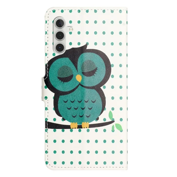 Capa para Samsung Galaxy A26 5G Impressão de padrão em couro sintético Capa de carteira de telefone - Bolinhas Coruja